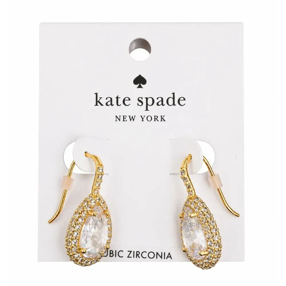 Kate Spade NY Gold Tone Oval Crystal Halo Drop Earrings NEW Gift